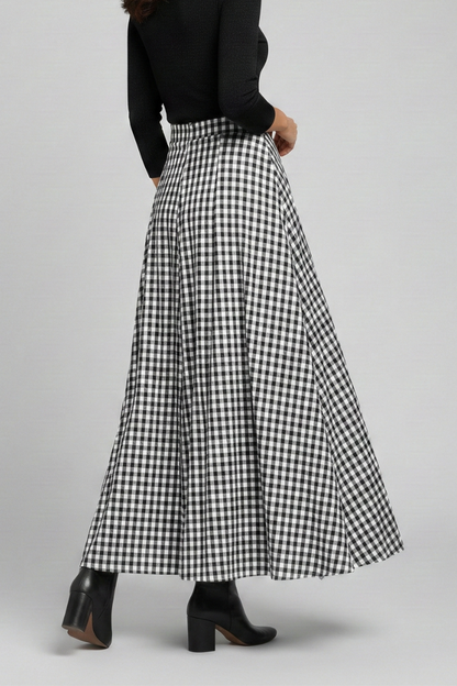 Lena | High-Waisted Check Maxi Skirt