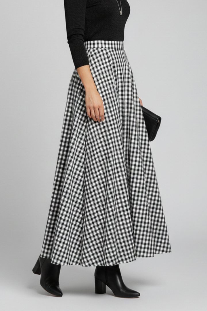 Lena | High-Waisted Check Maxi Skirt