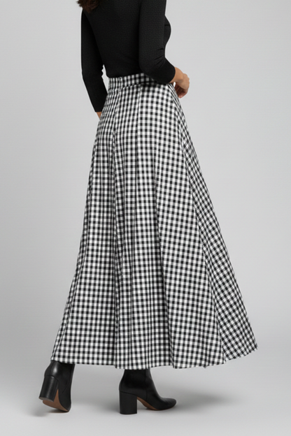 Lena | High-Waisted Check Maxi Skirt