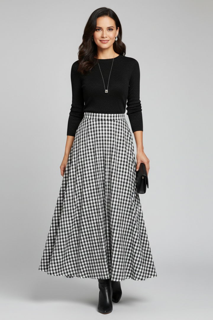 Lena | High-Waisted Check Maxi Skirt