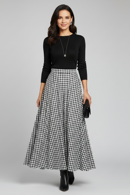 Lena | High-Waisted Check Maxi Skirt