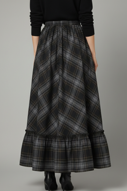 Lena | High-Waisted Plaid Maxi Skirt