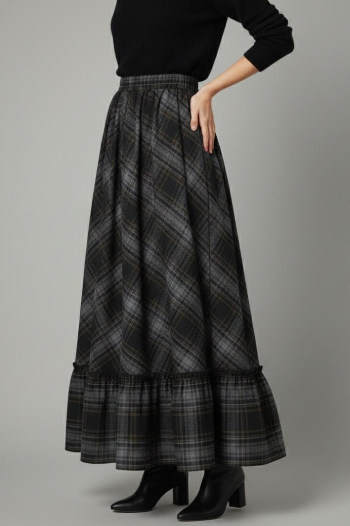 Lena | High-Waisted Plaid Maxi Skirt