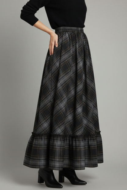 Lena | High-Waisted Plaid Maxi Skirt