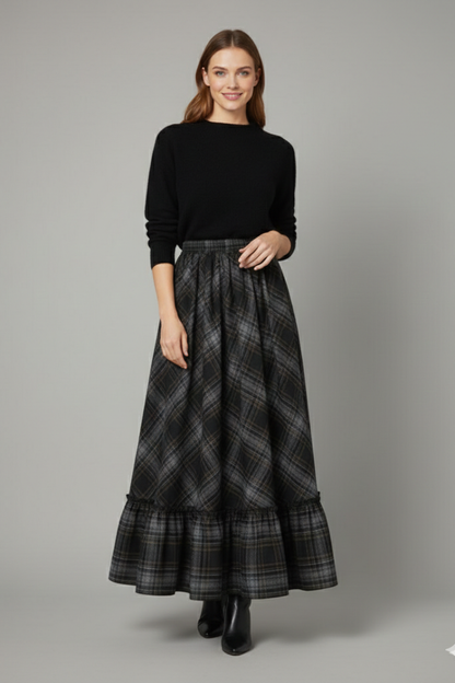 Lena | High-Waisted Plaid Maxi Skirt