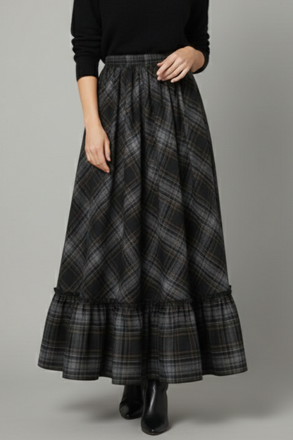 Lena | High-Waisted Plaid Maxi Skirt