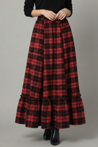 Lena | High-Waisted Plaid Maxi Skirt