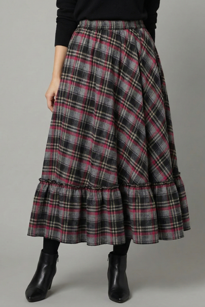 Lena | High-Waisted Plaid Maxi Skirt
