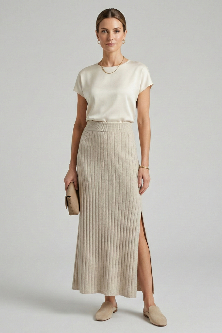 Luna | High-Waisted Maxi Skirt with Side Slit