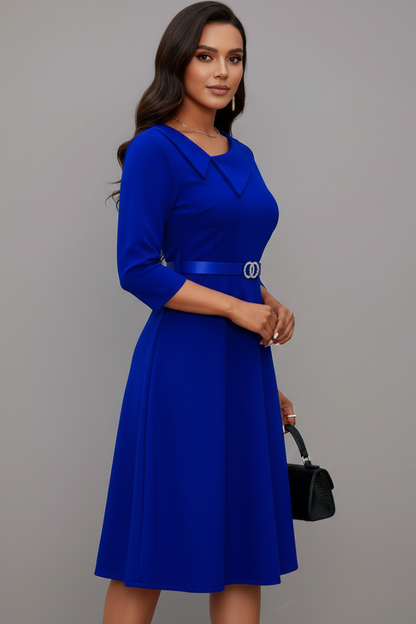 Lila | Asymmetrical Neckline Midi Dress with Belt