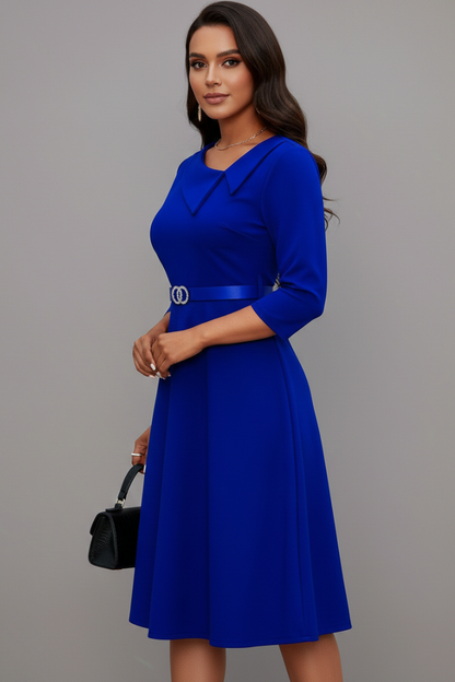Lila | Asymmetrical Neckline Midi Dress with Belt
