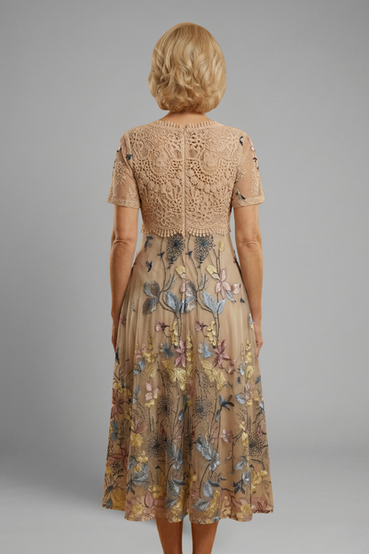 Elena | Lace Detail V Neck Midi Dress