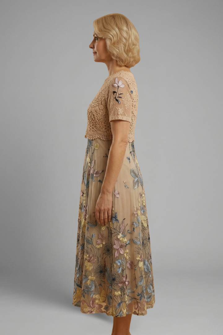 Elena | Lace Detail V Neck Midi Dress