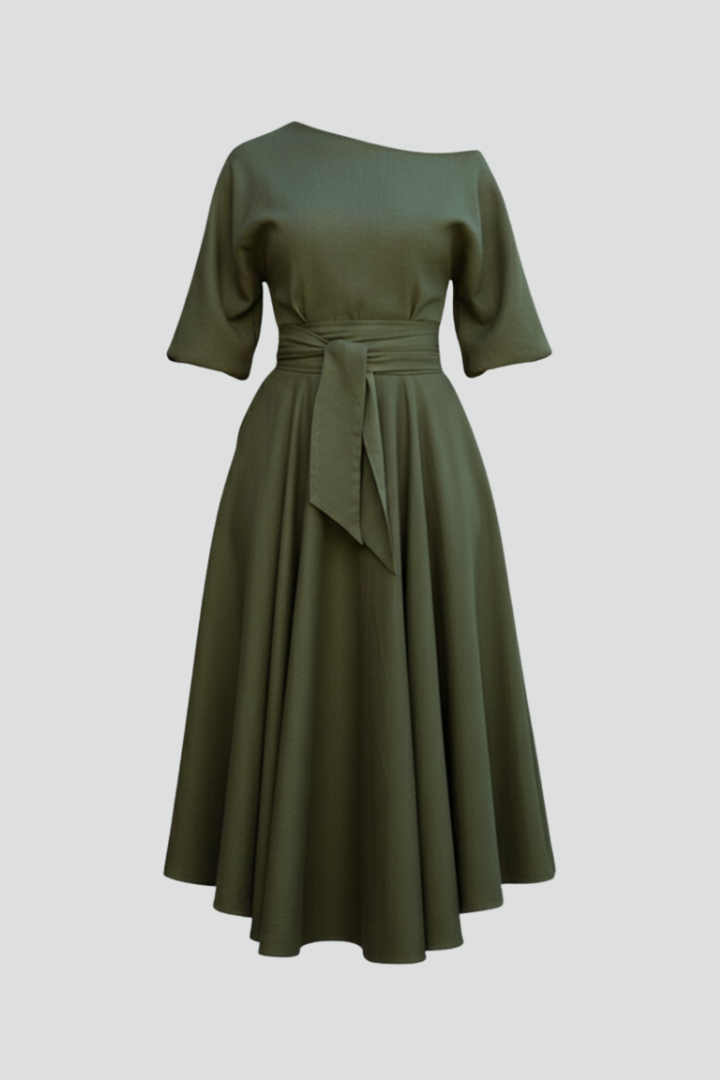 Livia | Off-Shoulder Midi Dress with Lantern Sleeves