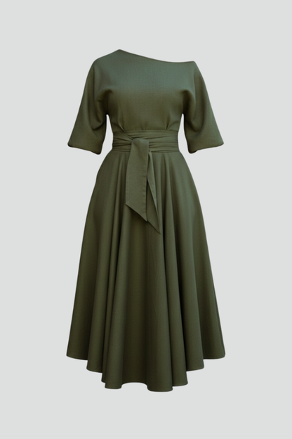 Livia | Off-Shoulder Midi Dress with Lantern Sleeves