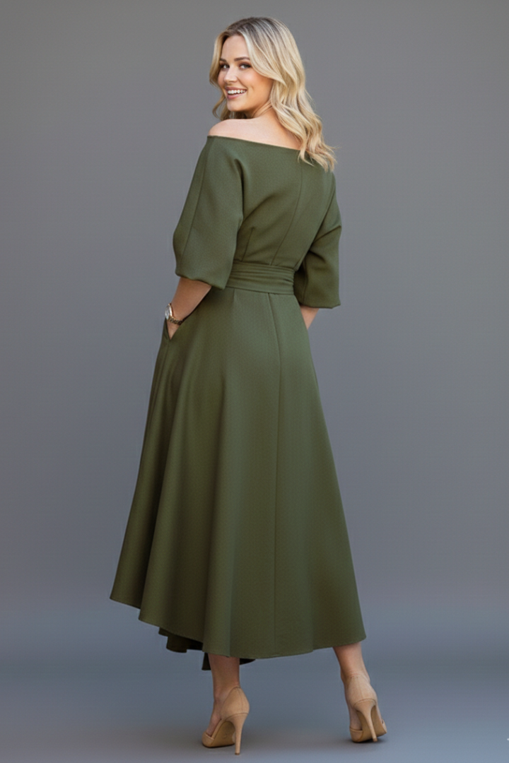 Livia | Off-Shoulder Midi Dress with Lantern Sleeves