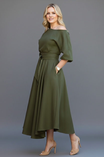 Livia | Off-Shoulder Midi Dress with Lantern Sleeves