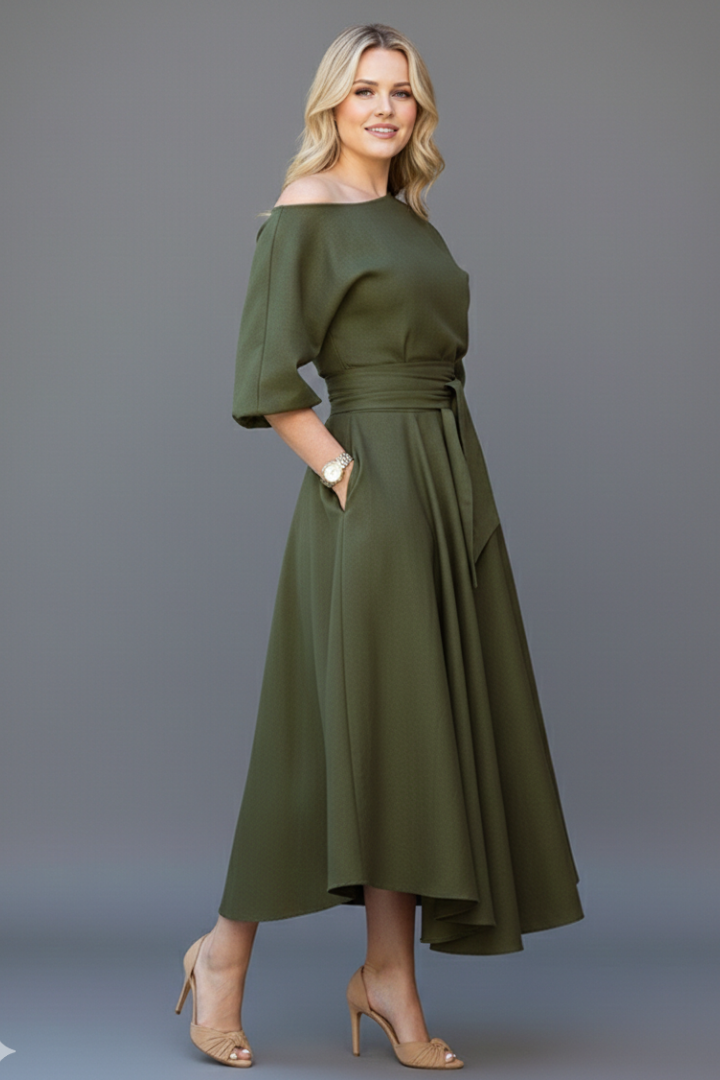 Livia | Off-Shoulder Midi Dress with Lantern Sleeves