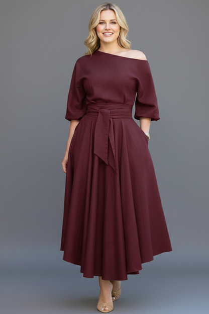 Livia | Off-Shoulder Midi Dress with Lantern Sleeves
