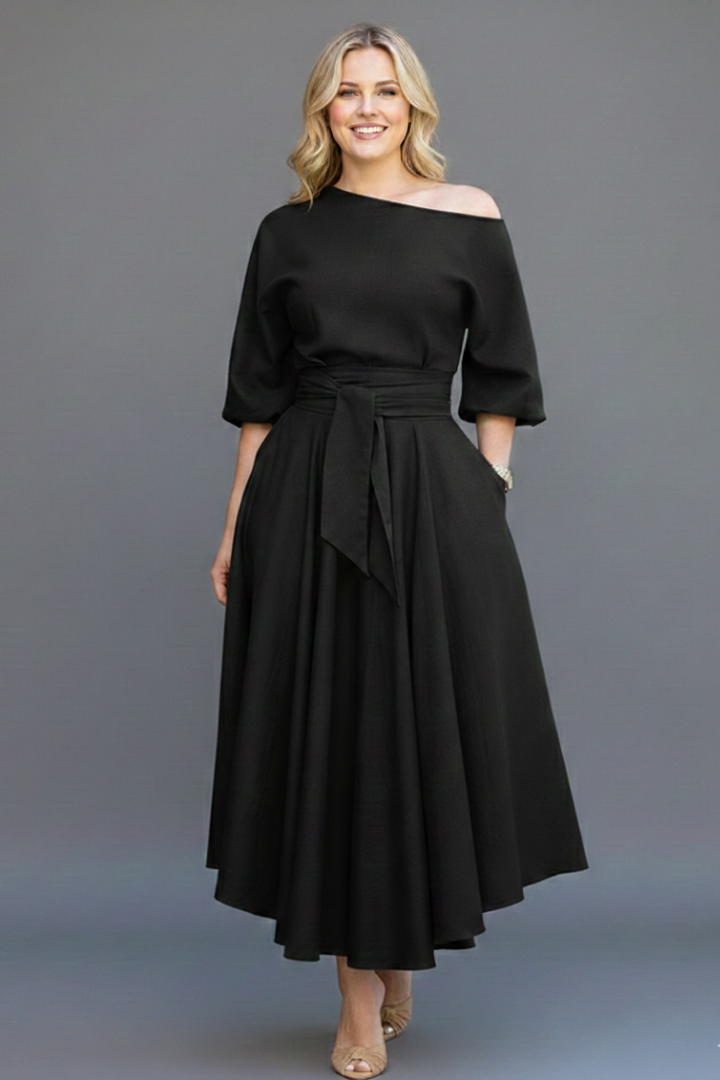 Livia | Off-Shoulder Midi Dress with Lantern Sleeves