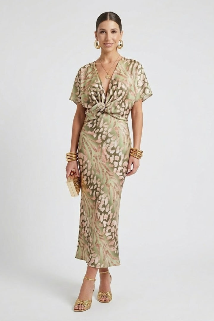 Lila | Pleated Midi Dress with Floral Print