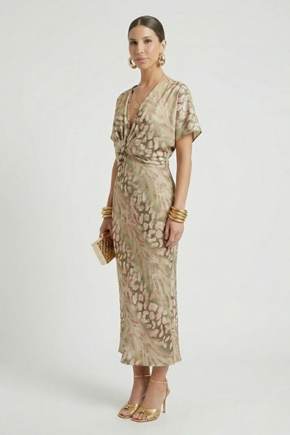 Lila | Pleated Midi Dress with Floral Print