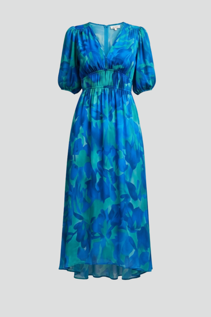 Elena | Floral Midi Dress with Puff Sleeves