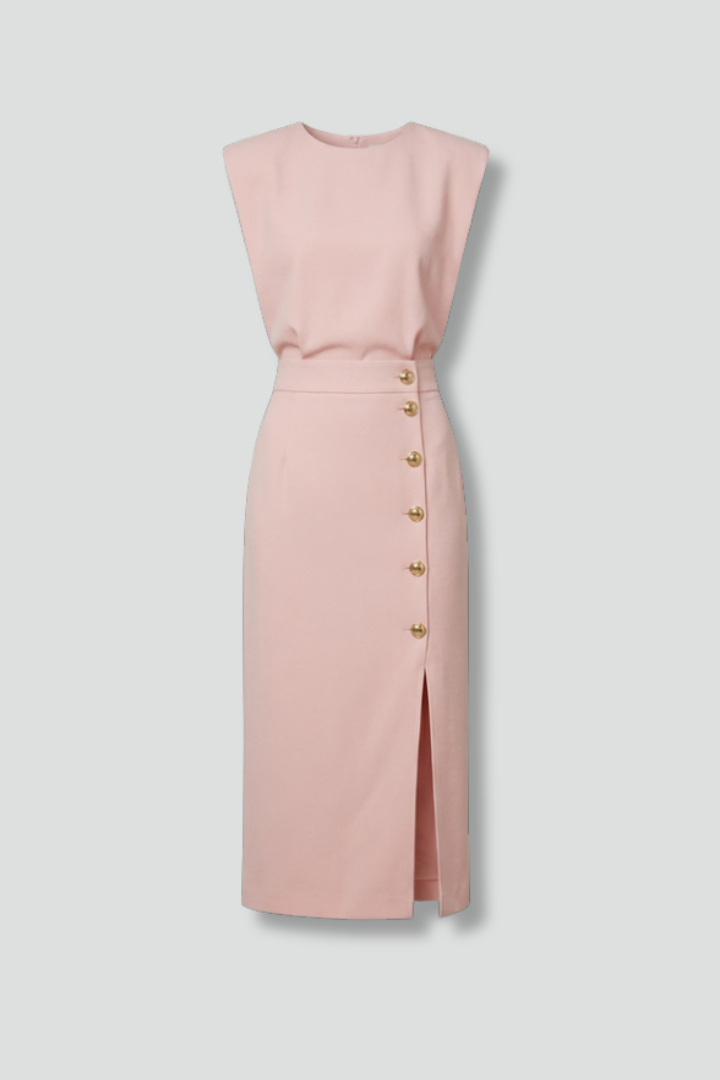 Lila | Elegant Midi Dress with Round Neck and Button Slit