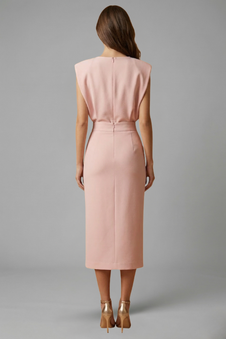 Lila | Elegant Midi Dress with Round Neck and Button Slit