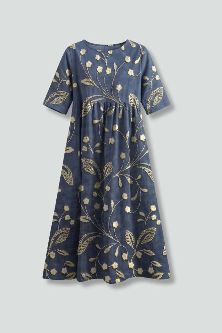 Lila | Floral Print Midi Dress with Round Neck
