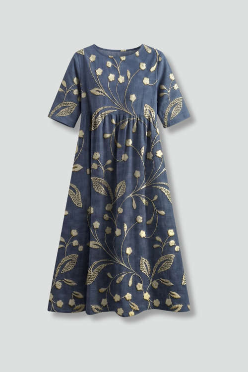 Lila | Floral Print Midi Dress with Round Neck