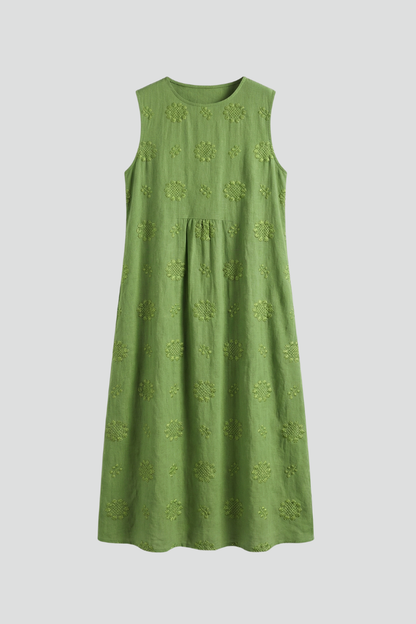 Lena | Elegant Midi Dress with Round Neck and Sleeveless Design