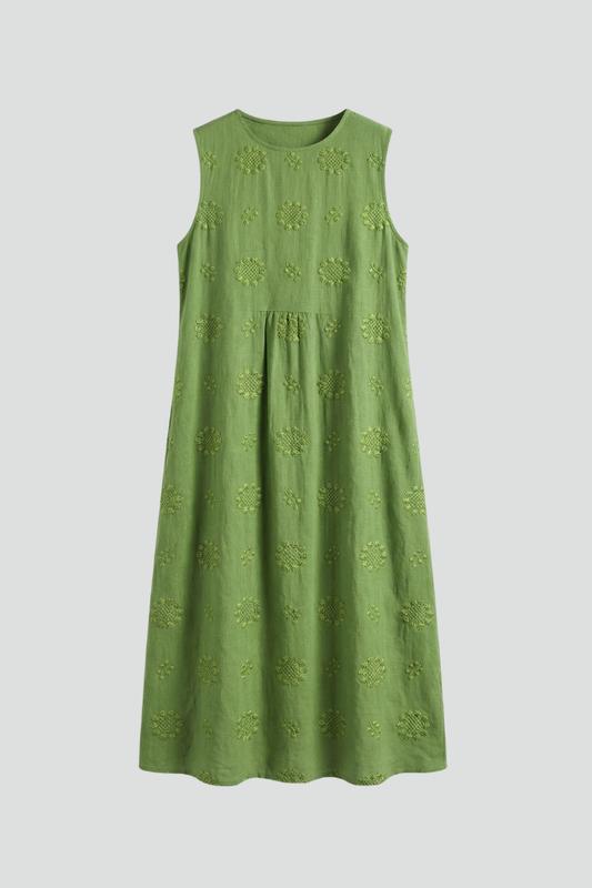 Lena | Elegant Midi Dress with Round Neck and Sleeveless Design