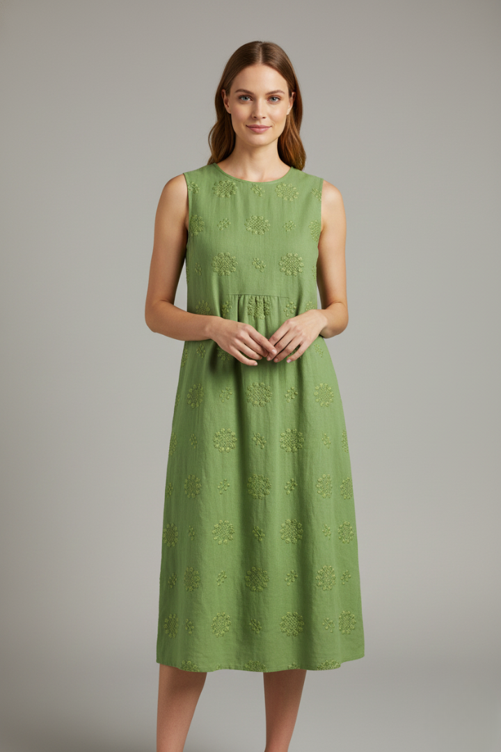 Lena | Elegant Midi Dress with Round Neck and Sleeveless Design
