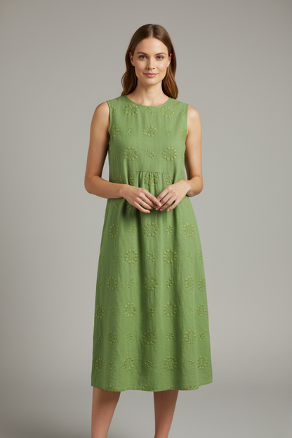 Lena | Elegant Midi Dress with Round Neck and Sleeveless Design