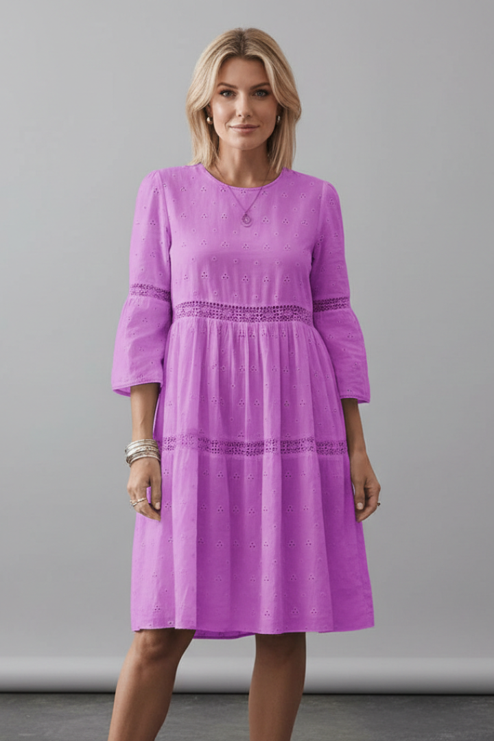 Lena | Elegant Midi Dress with Round Neckline and Long Sleeves