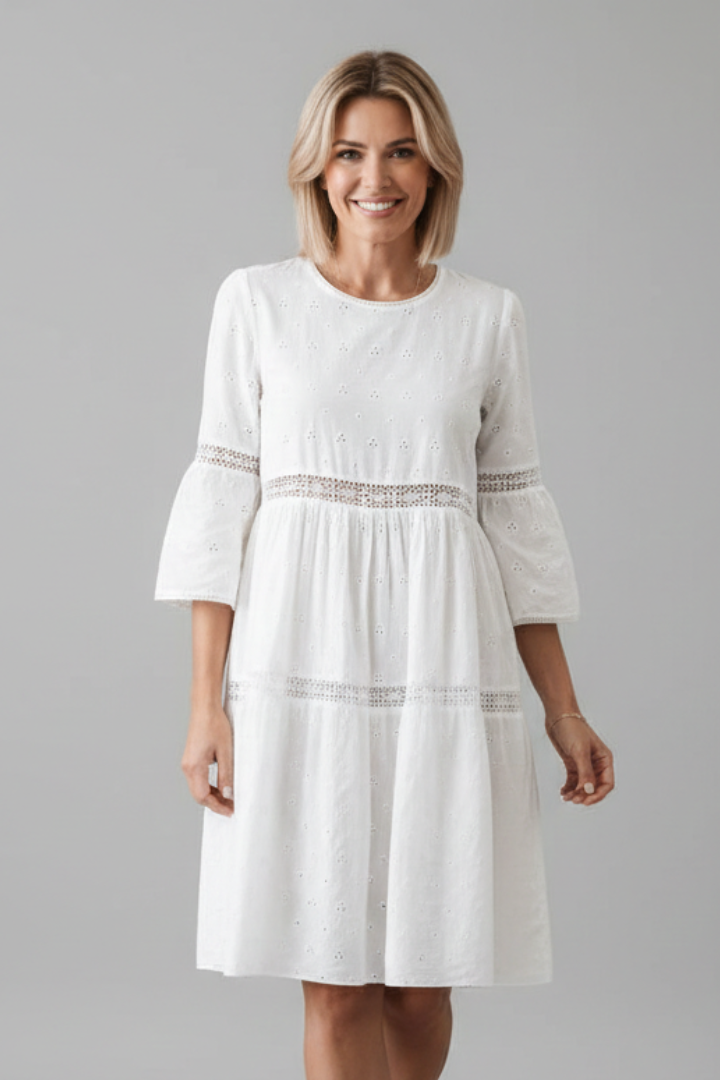 Lena | Elegant Midi Dress with Round Neckline and Long Sleeves