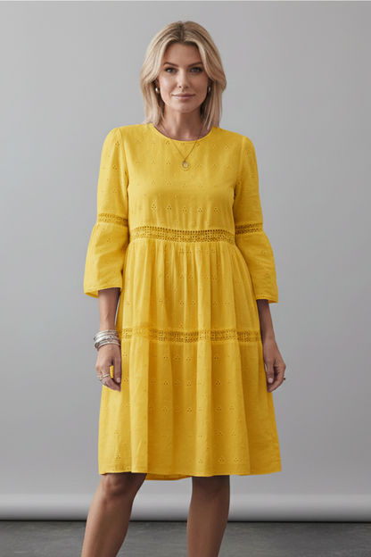 Lena | Elegant Midi Dress with Round Neckline and Long Sleeves
