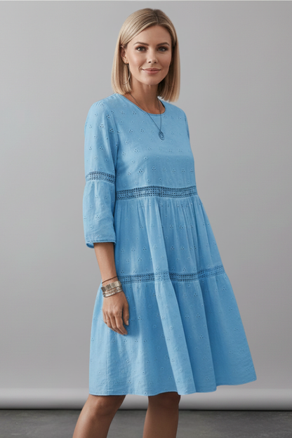Lena | Elegant Midi Dress with Round Neckline and Long Sleeves