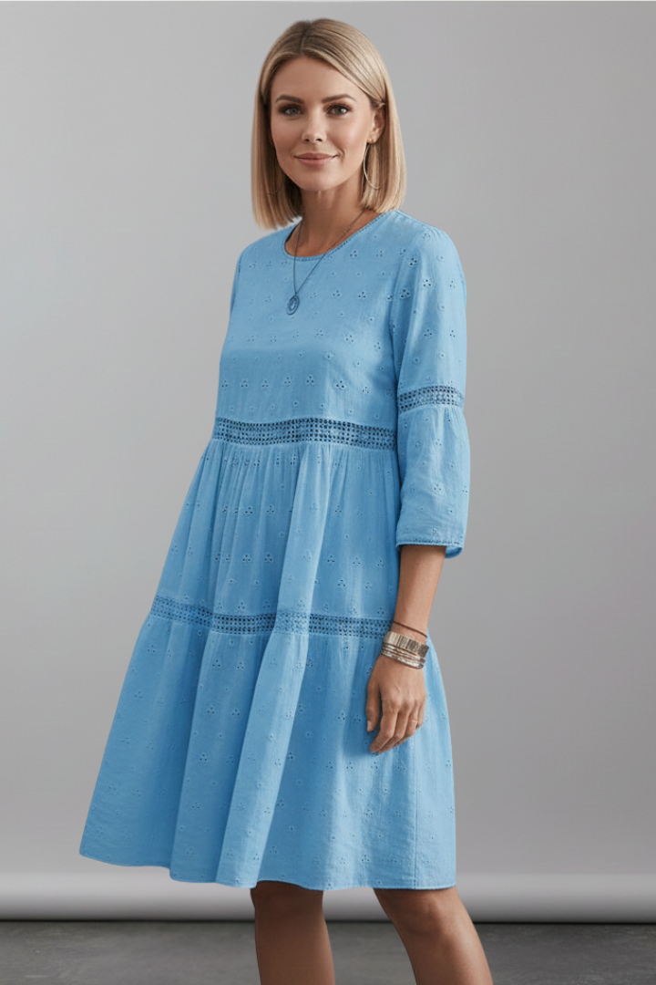 Lena | Elegant Midi Dress with Round Neckline and Long Sleeves