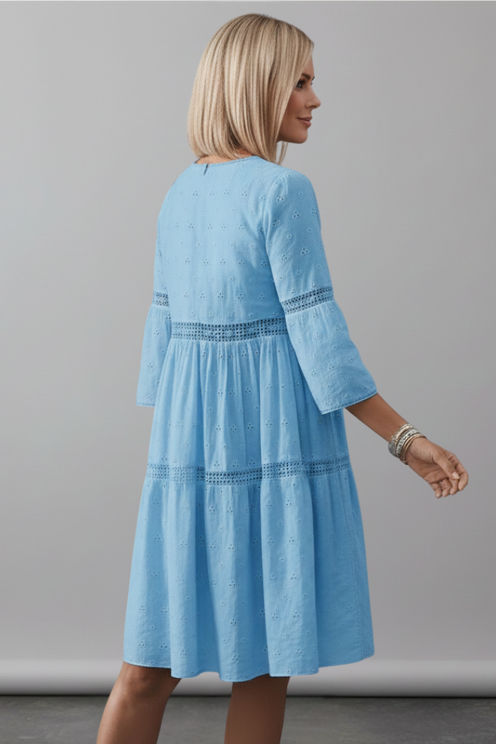 Lena | Elegant Midi Dress with Round Neckline and Long Sleeves