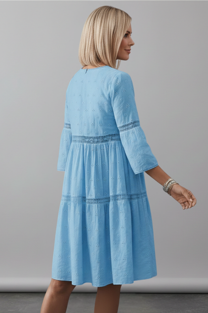 Lena | Elegant Midi Dress with Round Neckline and Long Sleeves