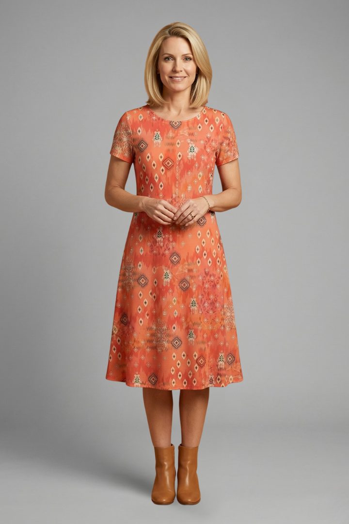 Lila | Printed Midi Dress with Short Sleeves