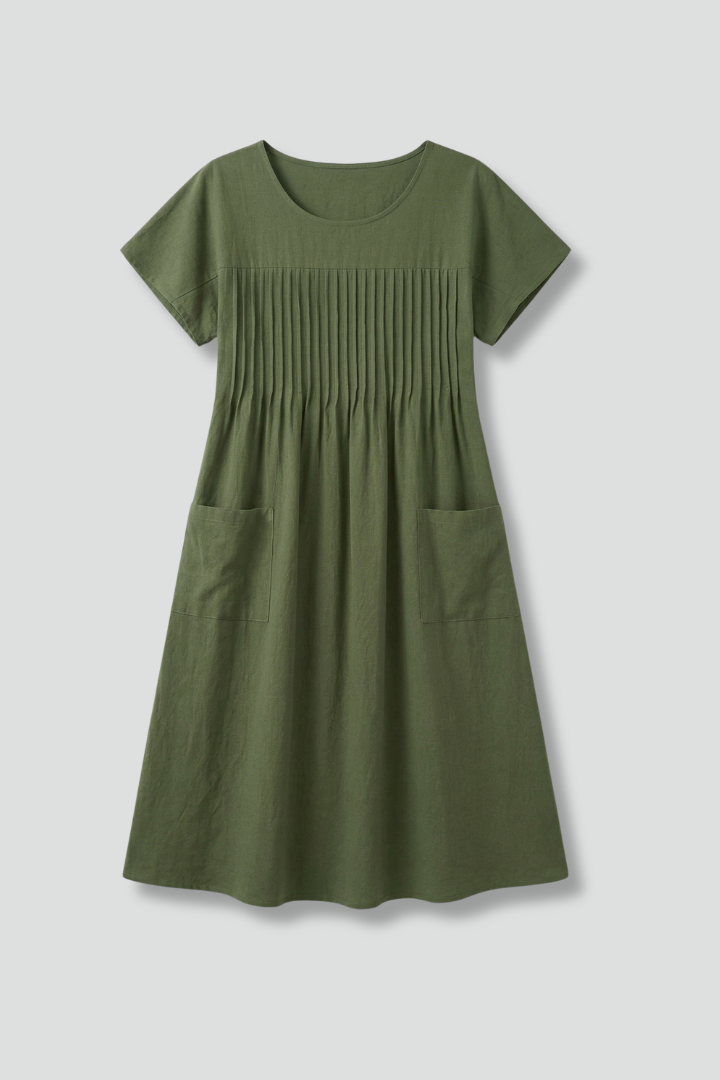 Lila | Chic Midi Dress with Short Sleeves and Pockets
