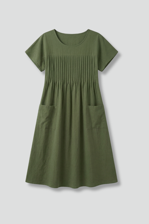 Lila | Chic Midi Dress with Short Sleeves and Pockets