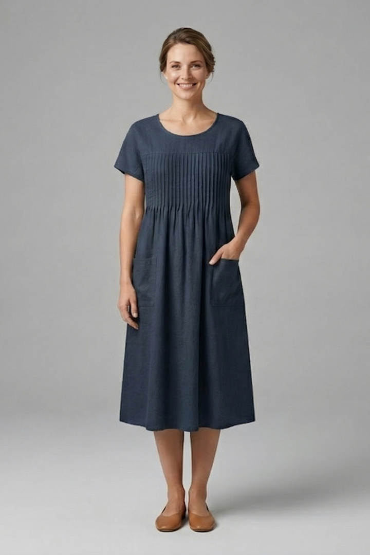 Lila | Chic Midi Dress with Short Sleeves and Pockets