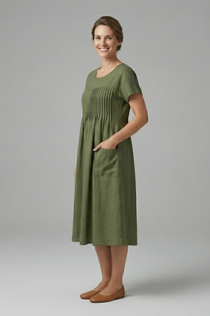 Lila | Chic Midi Dress with Short Sleeves and Pockets
