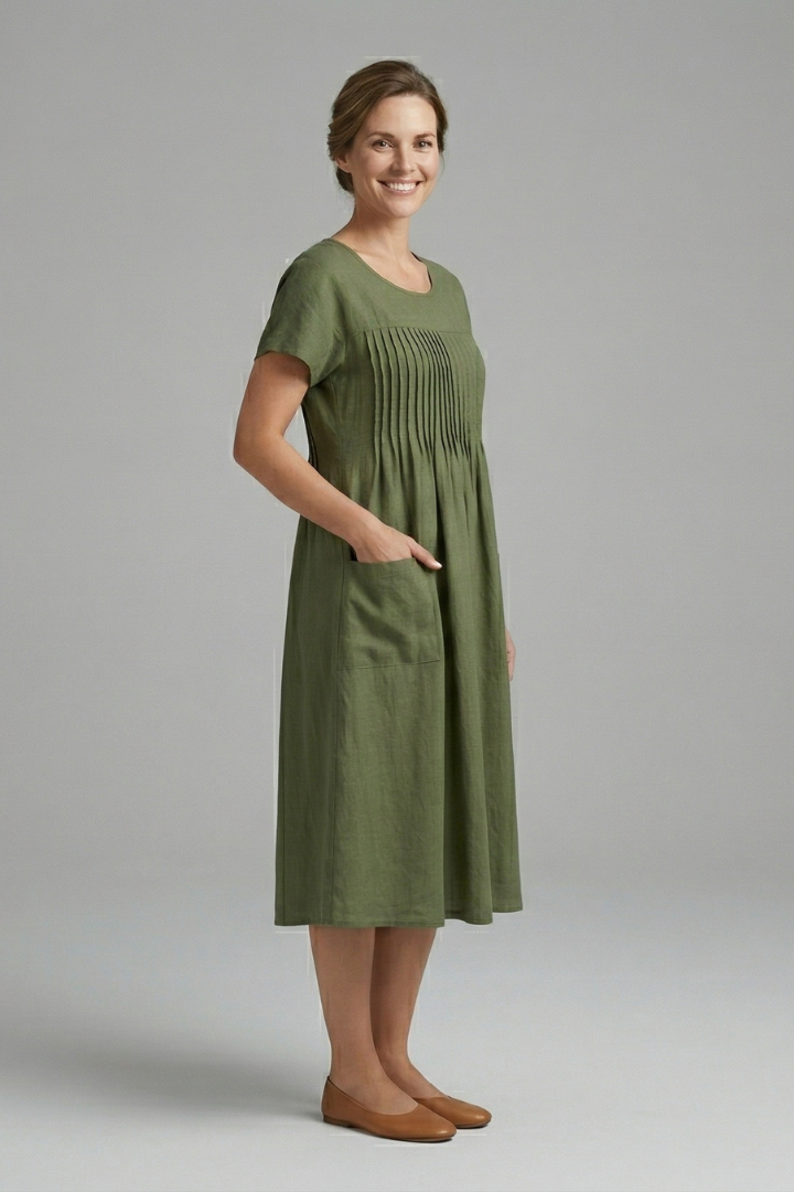 Lila | Chic Midi Dress with Short Sleeves and Pockets