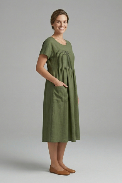 Lila | Chic Midi Dress with Short Sleeves and Pockets