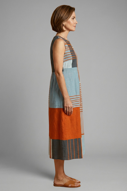 Luna | Geometric Print Midi Dress with Sleeveless Design